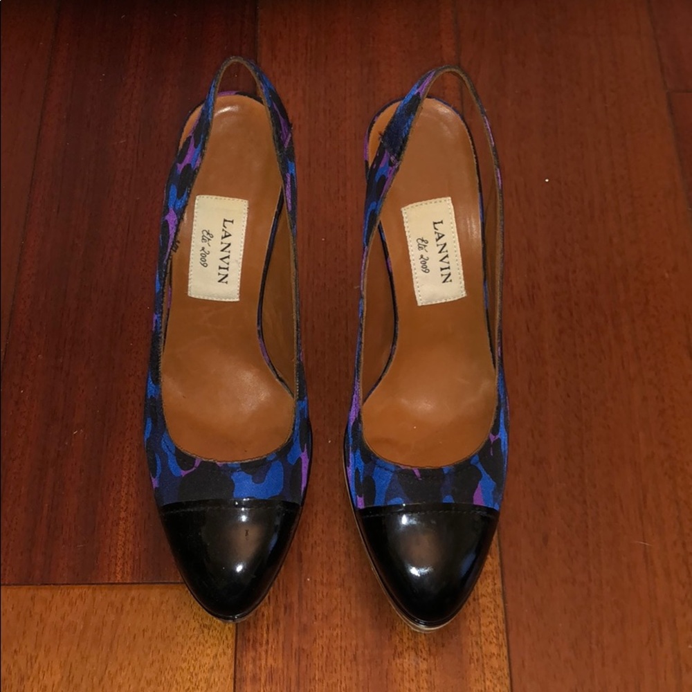 Lanvin Blue Multicolor Camo Heel w Blk Patent Toe